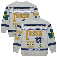 Men's Mitchell & Ness Heather Gray Notre Dame Fighting Irish All Over Print Sweatshirt