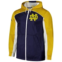 Coupe-vent entièrement zippé de qualité supérieure Mitchell & Ness pour homme, bleu marine, Fighting Irish Notre Dame