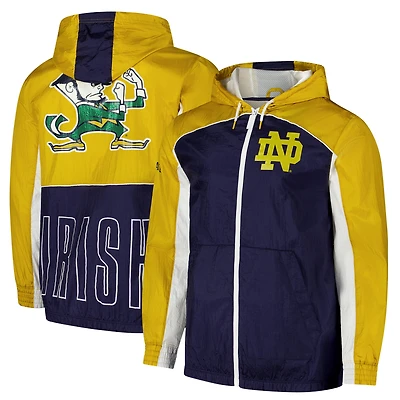 Coupe-vent entièrement zippé de qualité supérieure Mitchell & Ness pour homme, bleu marine, Fighting Irish Notre Dame
