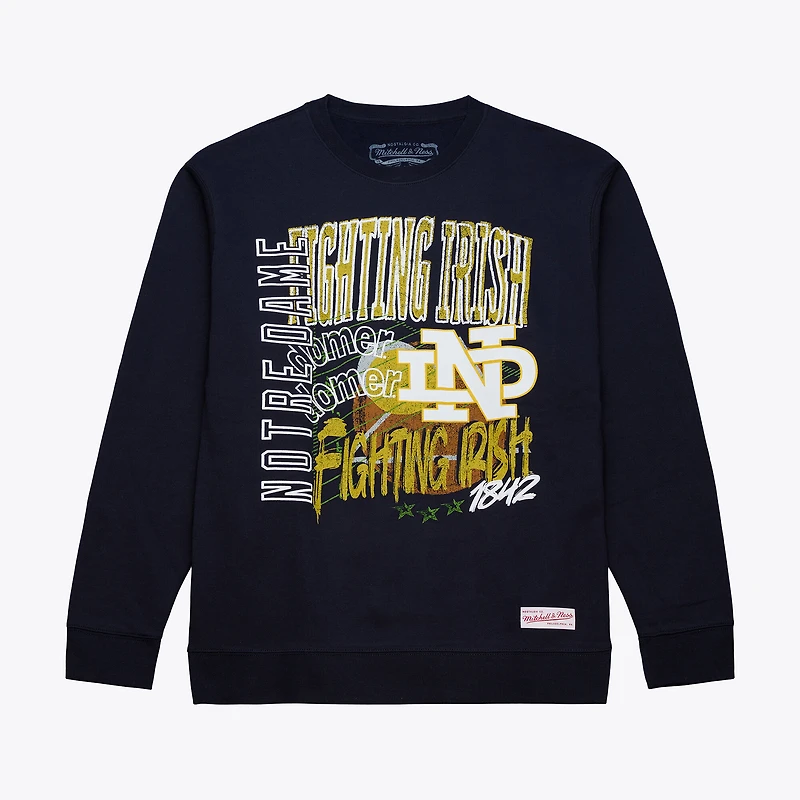 Men's Mitchell & Ness  Navy Notre Dame Fighting Irish Half Time Fleece Crewneck Sweatshirt