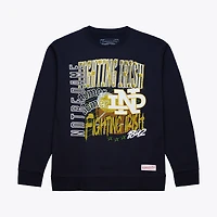 Sweat-shirt ras du cou en polaire bleu marine Mitchell & Ness pour homme, motif Notre Dame Fighting Irish, mi-temps