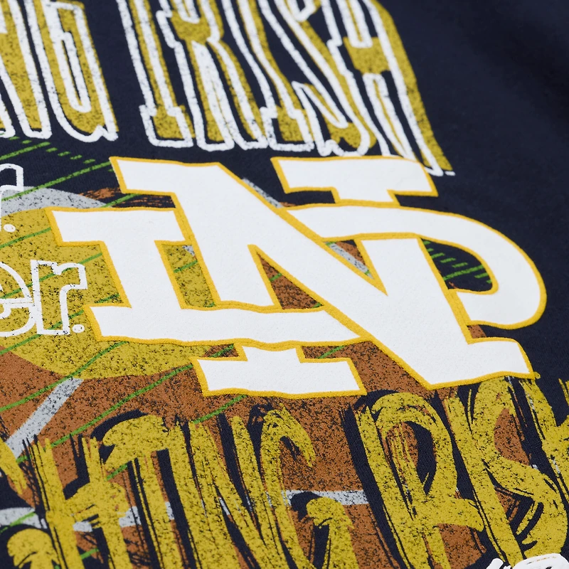 Men's Mitchell & Ness  Navy Notre Dame Fighting Irish Half Time Fleece Crewneck Sweatshirt