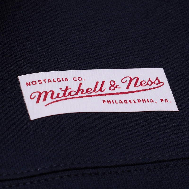 Men's Mitchell & Ness Navy Notre Dame Fighting Irish Half Time Fleece Crewneck Sweatshirt