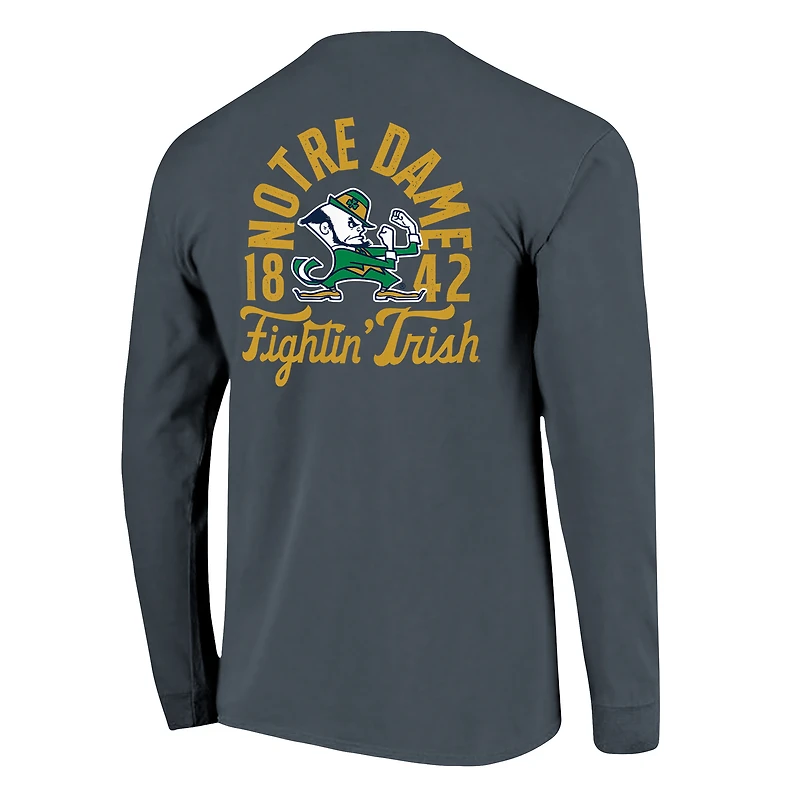 T-shirt à manches longues bleu marine pour homme avec motif mascotte des Fighting Irish de Notre Dame