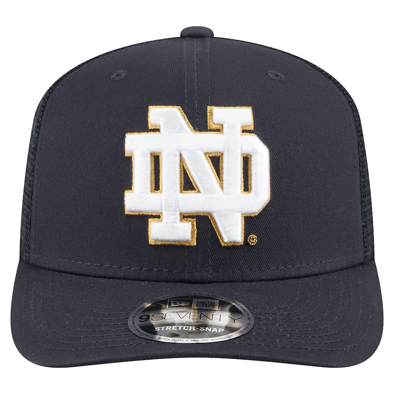 Men's New Era Navy Notre Dame Fighting Irish Primary 9SEVENTY Trucker Stretch-Snap Hat