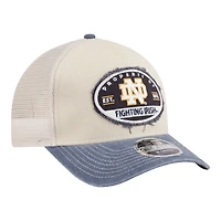 Men's New Era  Stone/Navy Notre Dame Fighting Irish Frayed Patch 9FORTY M-Crown A-Frame Trucker Adjustable Hat