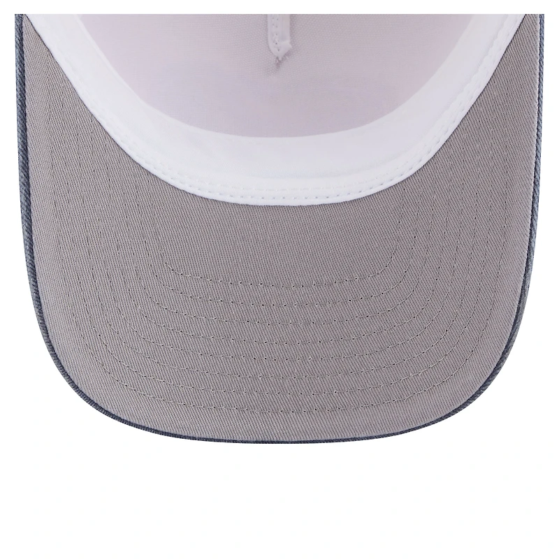 Men's New Era Stone/Navy Notre Dame Fighting Irish Frayed Patch 9FORTY M-Crown A-Frame Trucker Adjustable Hat