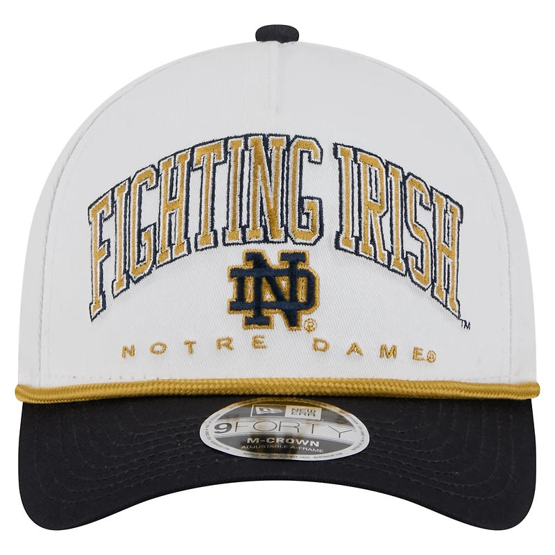 Men's New Era White/Navy Notre Dame Fighting Irish Arch Two-Tone Rope 9FORTY A-Frame M-Crown Adjustable Hat