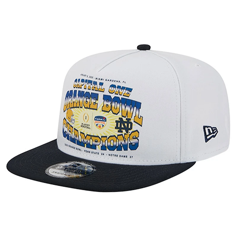 Men's New Era White/Navy Notre Dame Fighting Irish Retro 2025 Orange Bowl Champions 9FIFTY A-Frame Snapback Hat