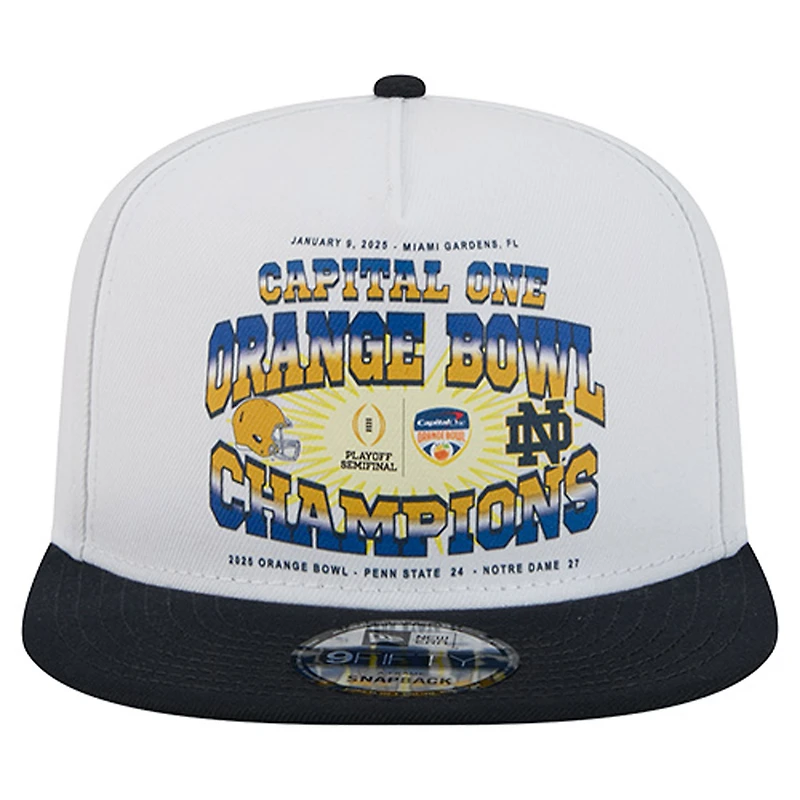 Men's New Era White/Navy Notre Dame Fighting Irish Retro 2025 Orange Bowl Champions 9FIFTY A-Frame Snapback Hat