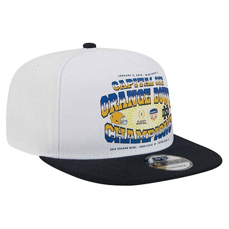 Men's New Era White/Navy Notre Dame Fighting Irish Retro 2025 Orange Bowl Champions 9FIFTY A-Frame Snapback Hat