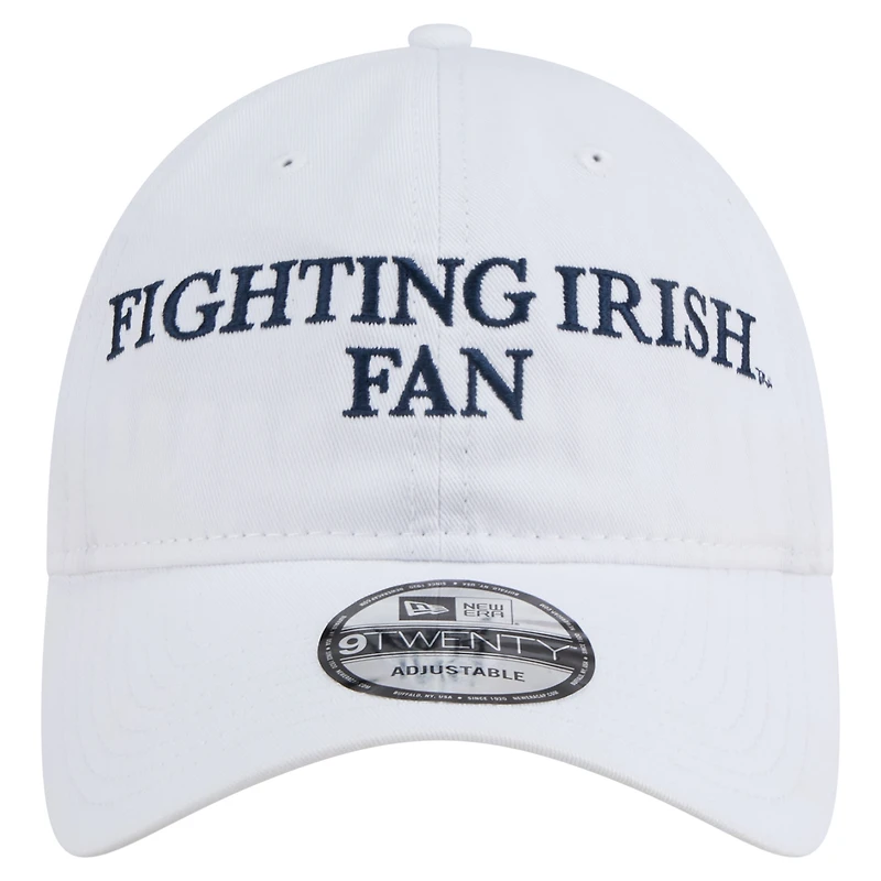Casquette ajustable New Era blanche pour homme, motif supporter des Fighting Irish de Notre Dame, modèle 9TWENTY