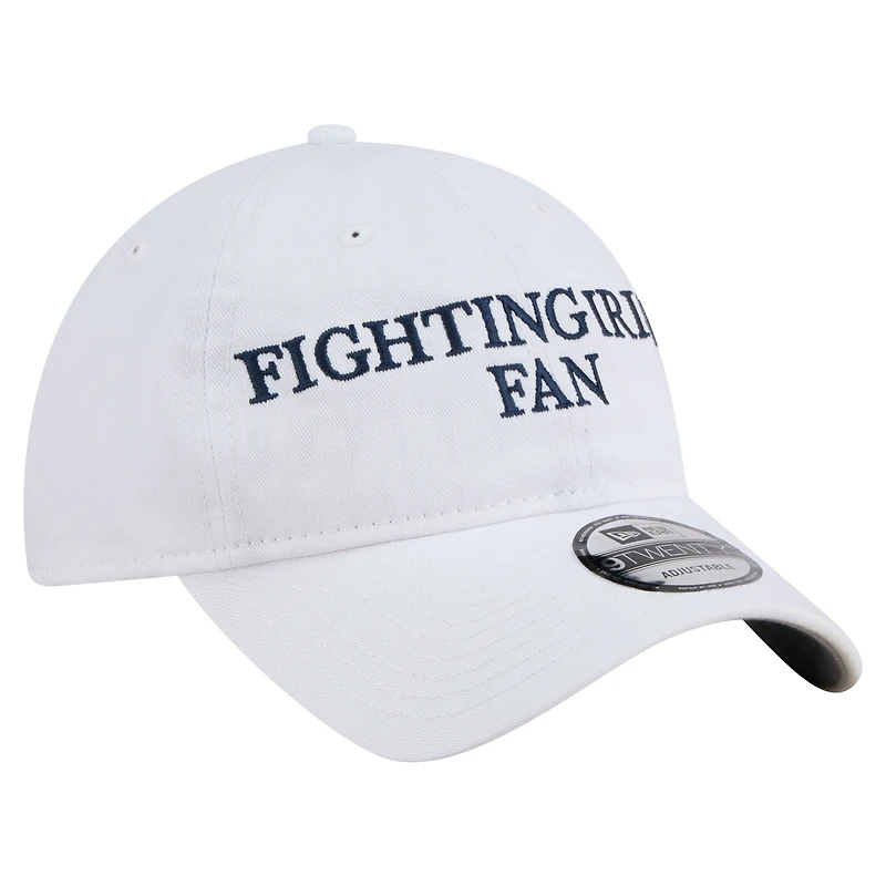 Casquette ajustable New Era blanche pour homme, motif supporter des Fighting Irish de Notre Dame, modèle 9TWENTY