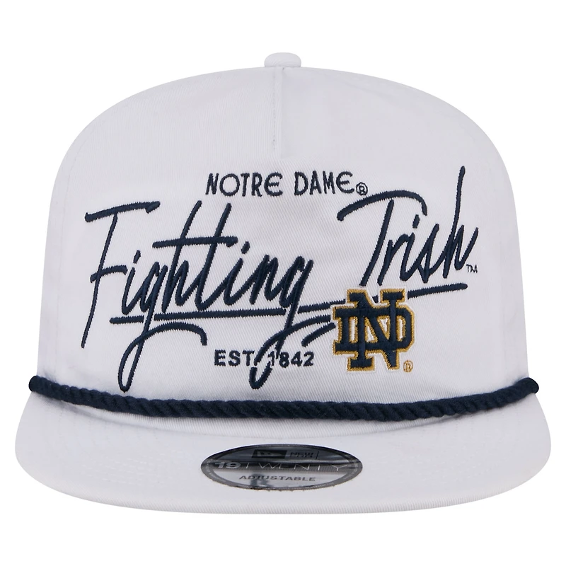 Casquette ajustable New Era blanche pour homme Notre Dame Fighting Irish Team Rope 19TWENTY