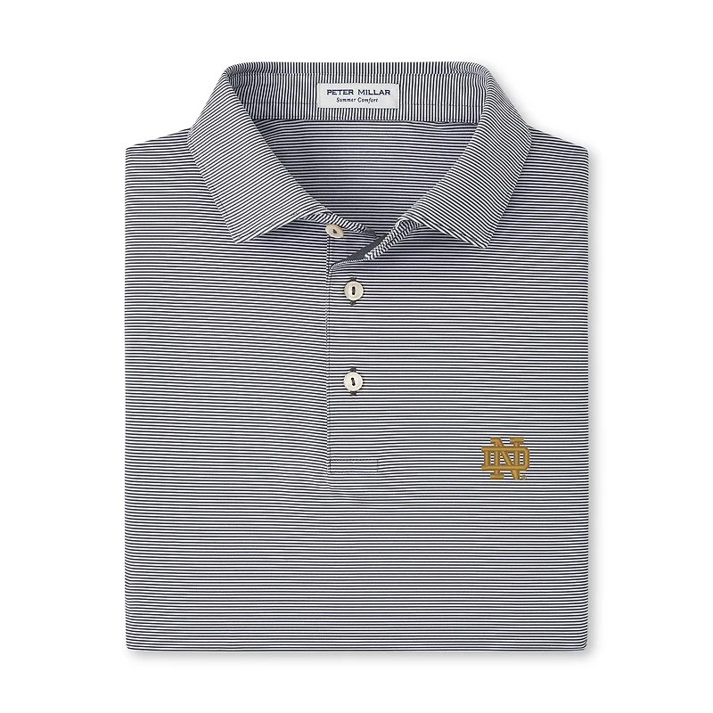 Men's Peter Millar Navy Notre Dame Fighting Irish Jubilee Stripe Stretch Jersey Polo