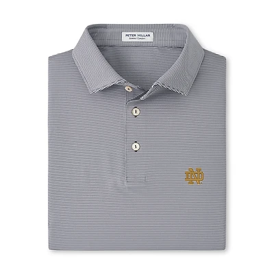 Polo Peter Millar bleu marine à rayures Jubilee pour homme, en jersey stretch, motif Notre Dame Fighting Irish.