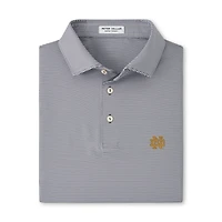 Polo Peter Millar bleu marine à rayures Jubilee pour homme, en jersey stretch, motif Notre Dame Fighting Irish.
