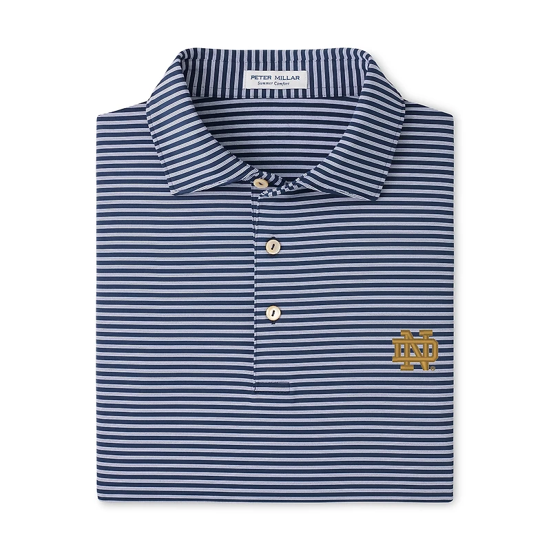 Men's Peter Millar Navy Notre Dame Fighting Irish Tiebreaker Performance Jersey Stripe Polo