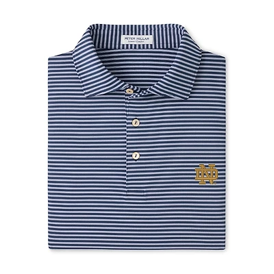 Men's Peter Millar Navy Notre Dame Fighting Irish Tiebreaker Performance Jersey Stripe Polo