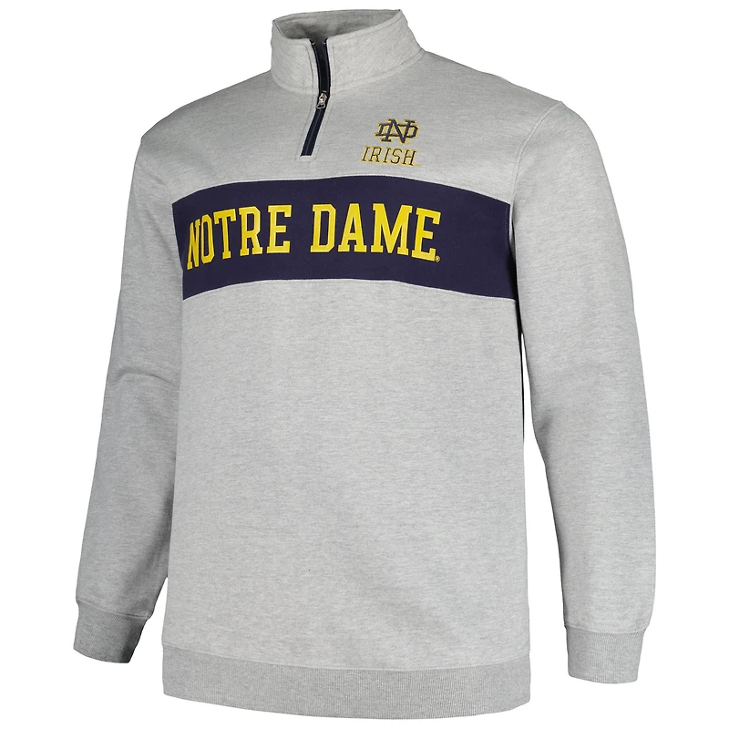 Men's Profile Heather Gray Notre Dame Fighting Irish Big & Tall Fleece Quarter-Zip Jacket