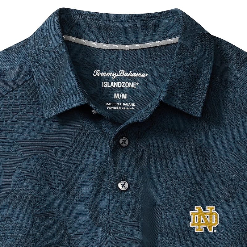 Polo Tommy Bahama bleu marine pour homme, motif Notre Dame Fighting Irish Palm Fresco Hibiscus IslandZone®