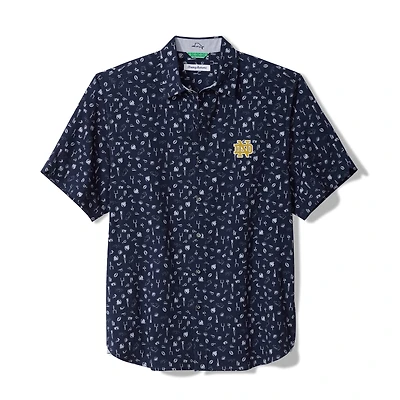 Chemise boutonnée Tommy Bahama Navy Notre Dame Fighting Irish Playa Playbook Camp IslandZone pour homme