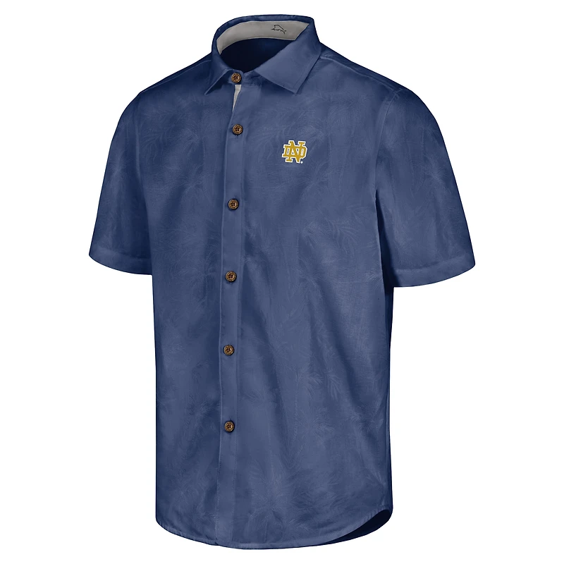 Chemise boutonnée Tommy Bahama bleu marine pour homme, motif Notre Dame Fighting Irish Sport Coconut Point Palm Vista IslandZone
