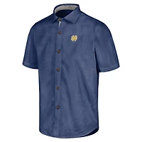 Chemise boutonnée Tommy Bahama bleu marine pour homme, motif Notre Dame Fighting Irish Sport Coconut Point Palm Vista IslandZone
