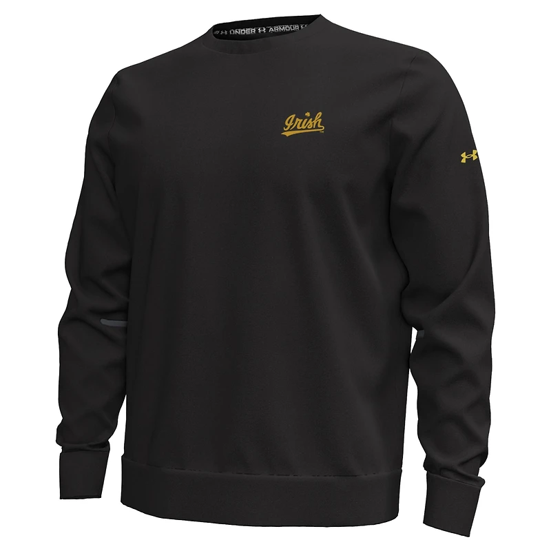 Sweat-shirt en polaire Under Armour noir pour homme, modèle Fighting Irish de Notre Dame, mélange trois matières métallisées.
