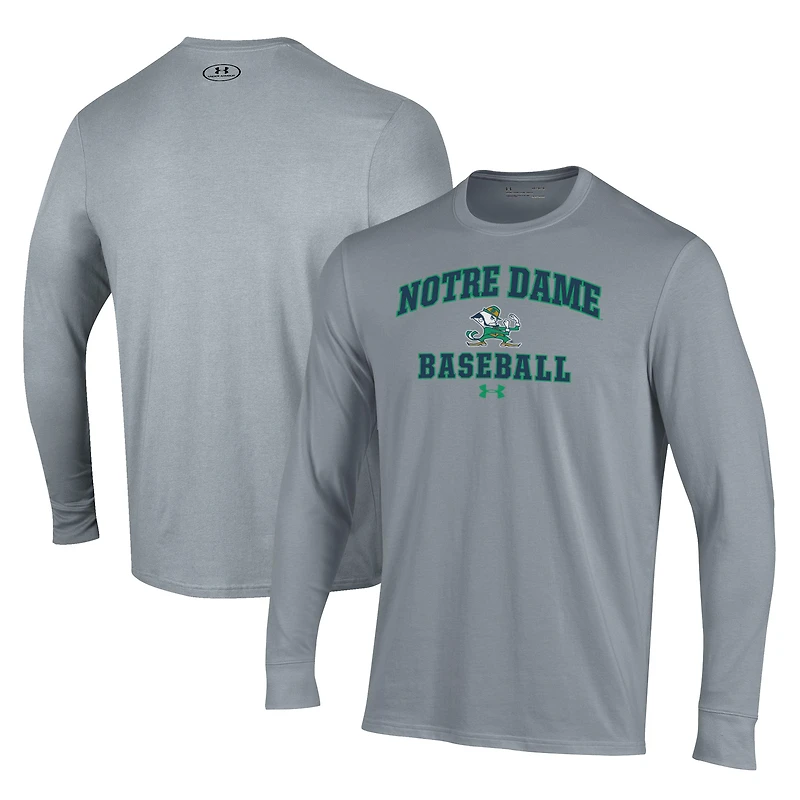 T-shirt de baseball Under Armour gris à manches longues pour homme, motif Fighting Irish Notre Dame