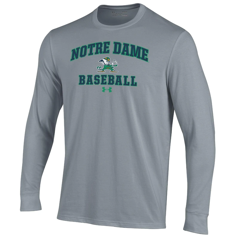 T-shirt de baseball Under Armour gris à manches longues pour homme, motif Fighting Irish Notre Dame