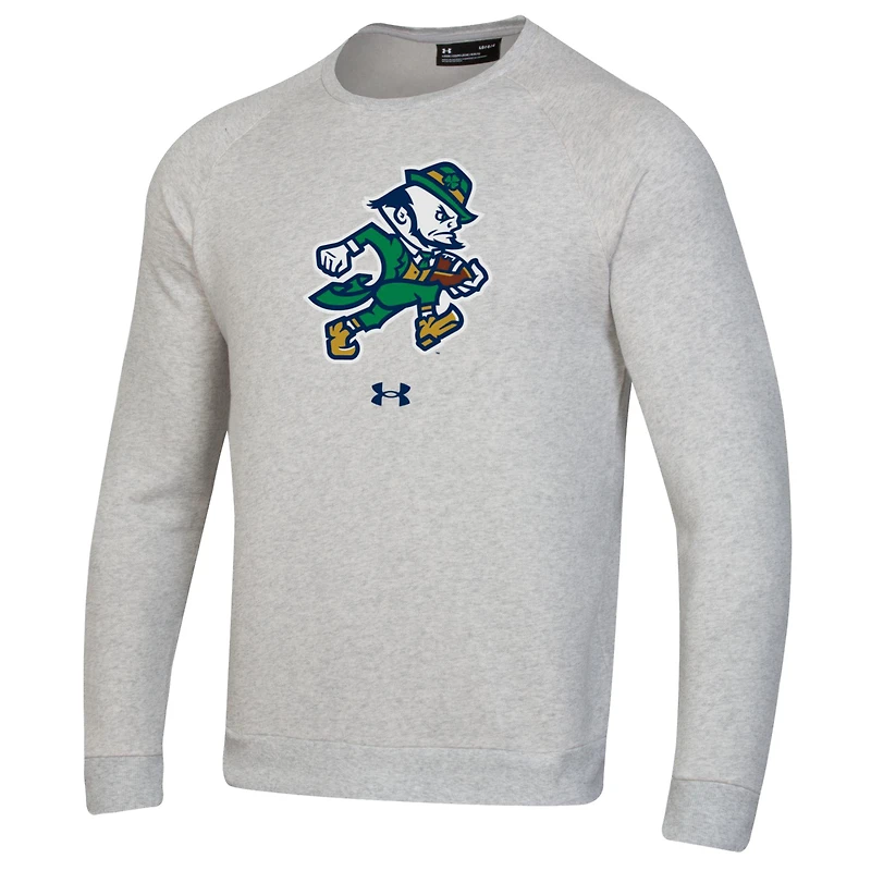 Men's Under Armour Gray Notre Dame Fighting Irish Leprechaun Rival Raglan Fleece Crew Neck Sweatshirt
