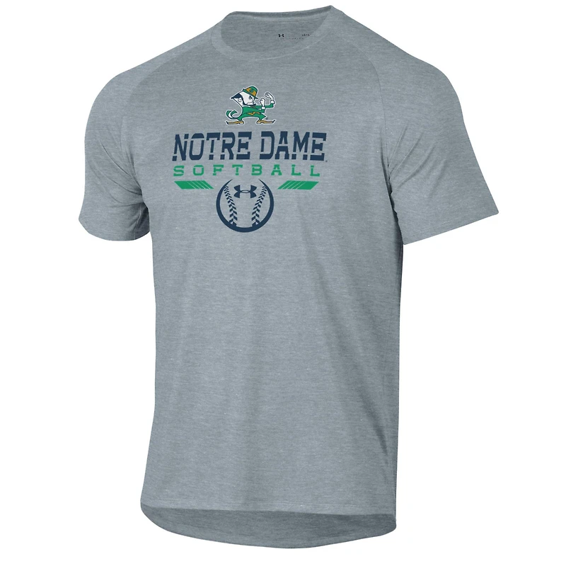 T-shirt Under Armour gris à manches raglan pour homme, motif icône de softball Notre Dame Fighting Irish