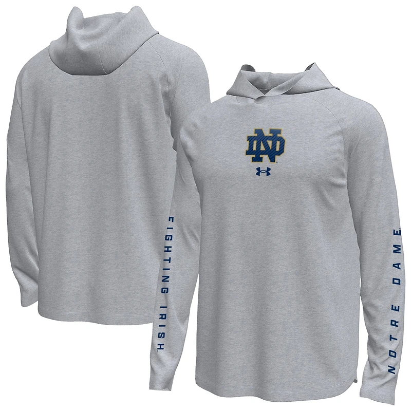 T-shirt à capuche manches longues et stretch gris Under Armour Notre Dame Fighting Irish pour homme