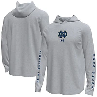 T-shirt à capuche manches longues et stretch gris Under Armour Notre Dame Fighting Irish pour homme