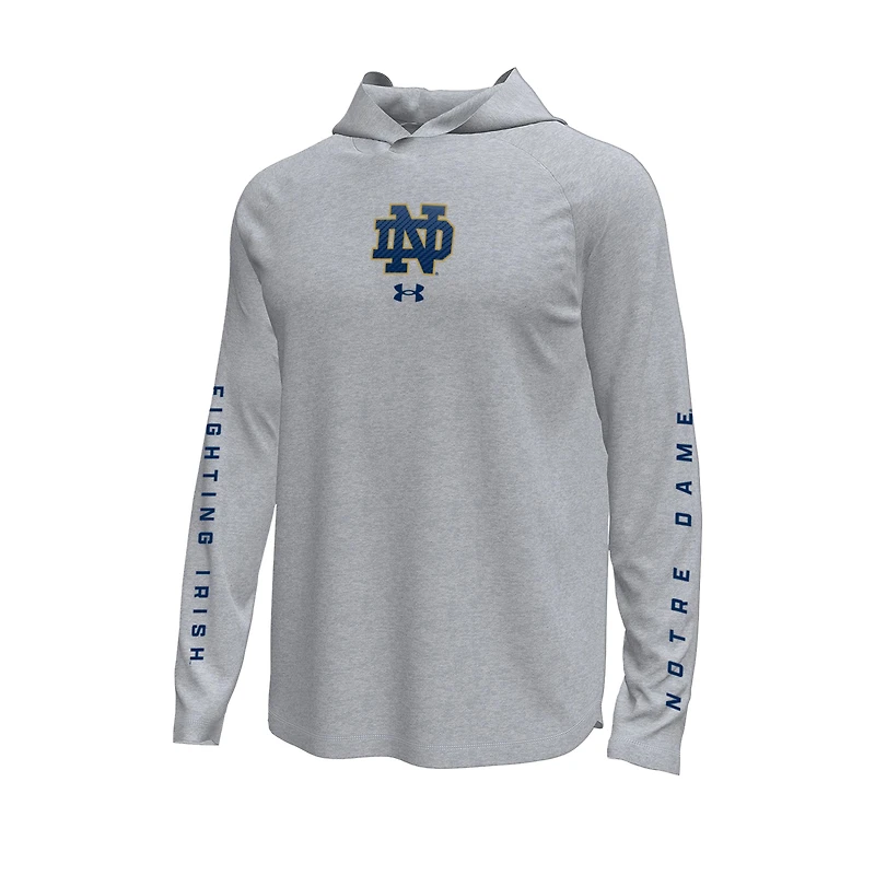 T-shirt à capuche manches longues et stretch gris Under Armour Notre Dame Fighting Irish pour homme