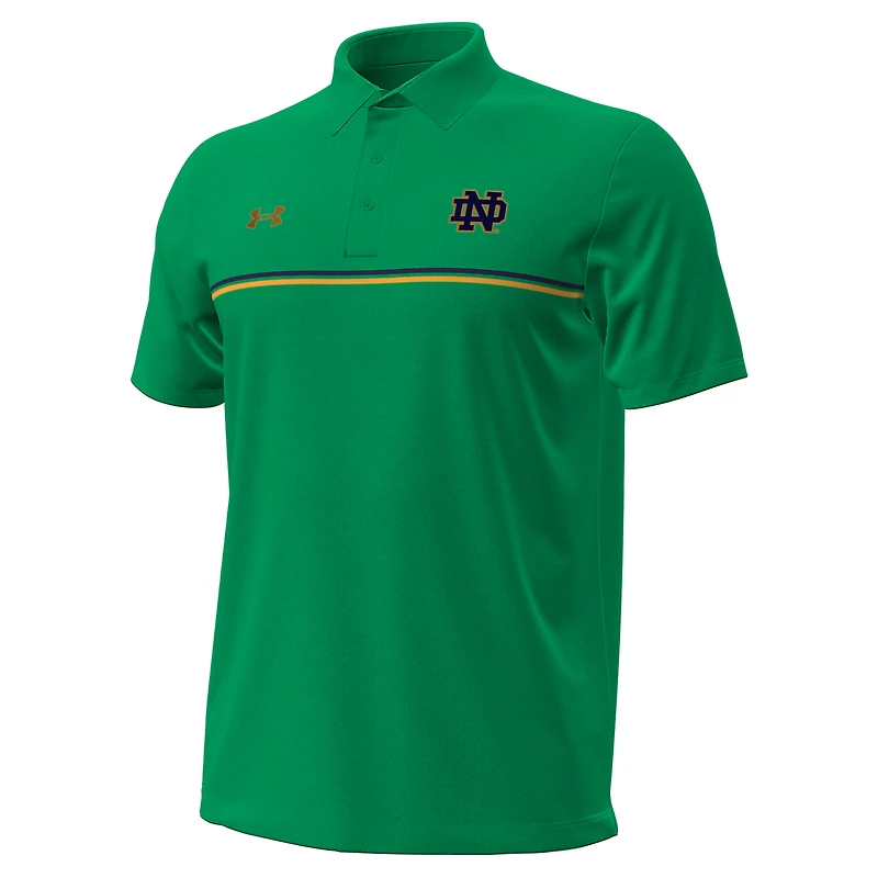 Polo Under Armour vert à rayures sur la poitrine pour homme, Fighting Irish de Notre Dame
