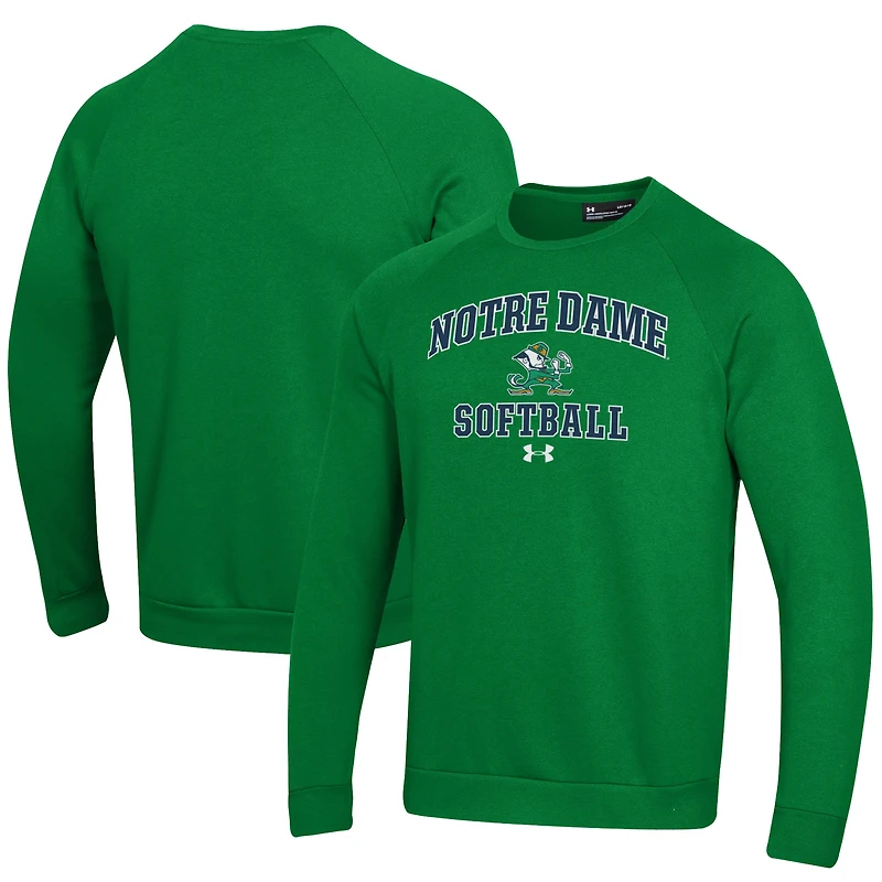 Sweat-shirt en molleton vert Under Armour All Day Arch pour homme, motif Notre Dame Fighting Irish Softball