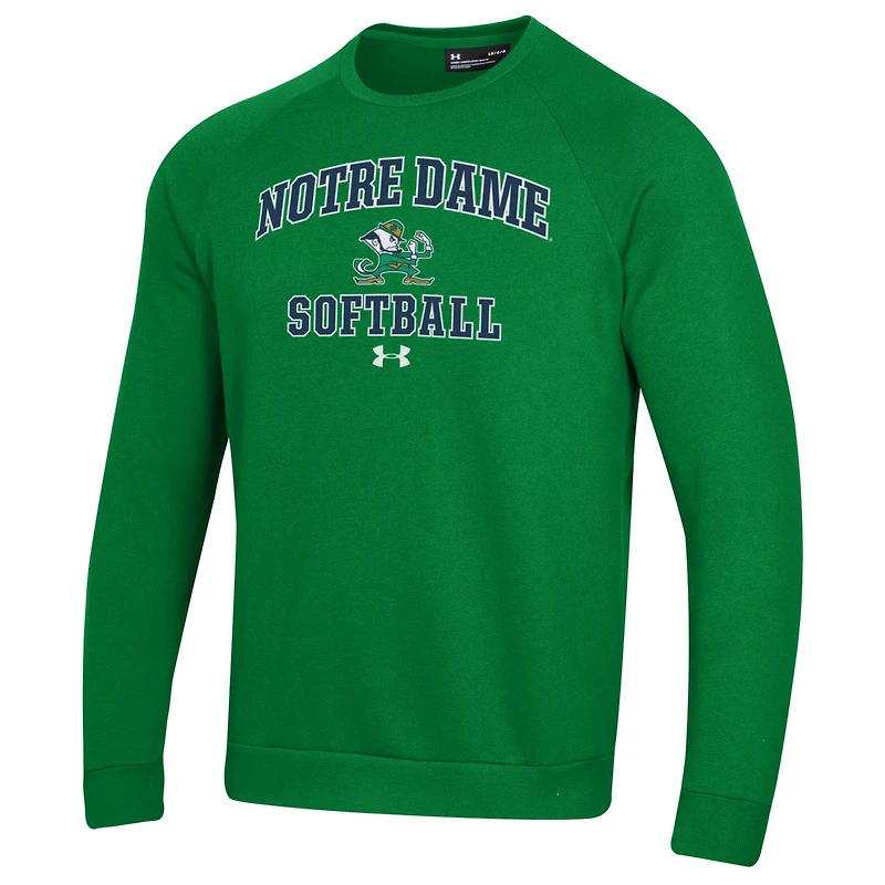 Men's Under Armour Green Notre Dame Fighting Irish Softball All Day Arch Fleece Pullover Sweatshirt