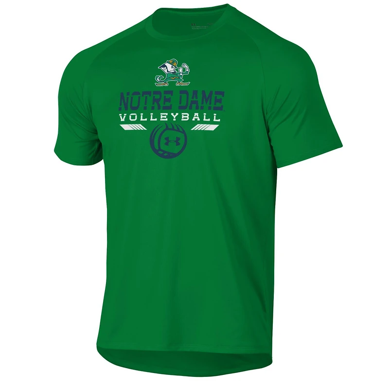 T-shirt Under Armour vert à manches raglan pour homme, motif Notre Dame Fighting Irish Volleyball Icon