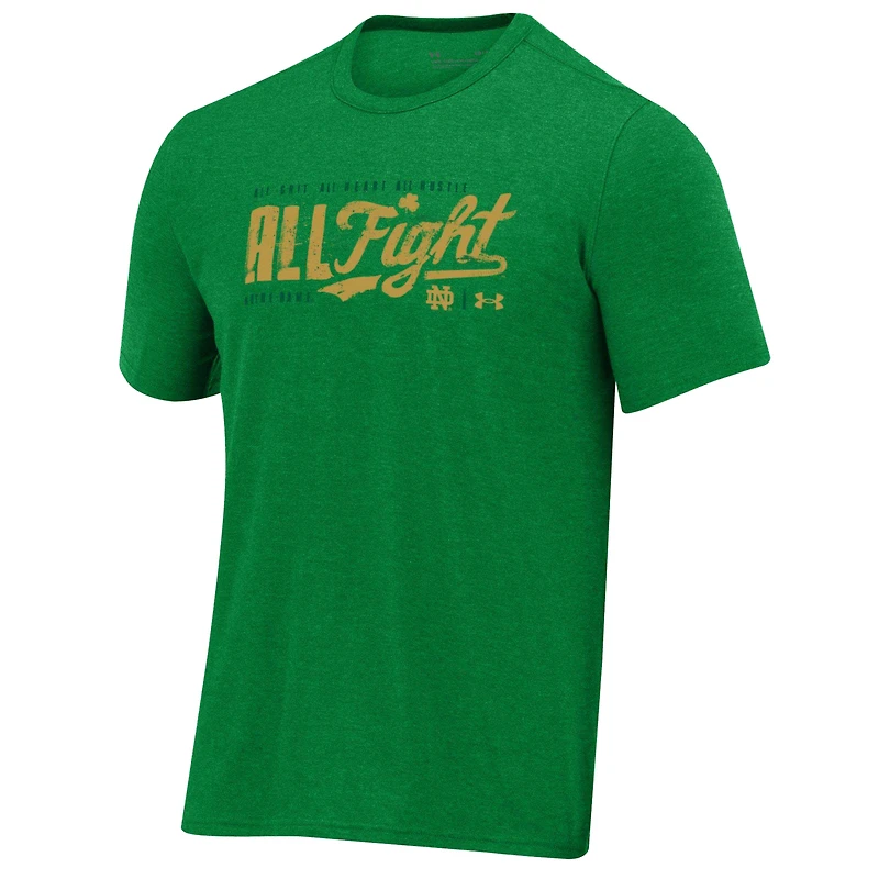 T-shirt tri-blend vert Kelly Green de Under Armour pour homme, Notre Dame Fighting Irish 2024, Wear All Fight