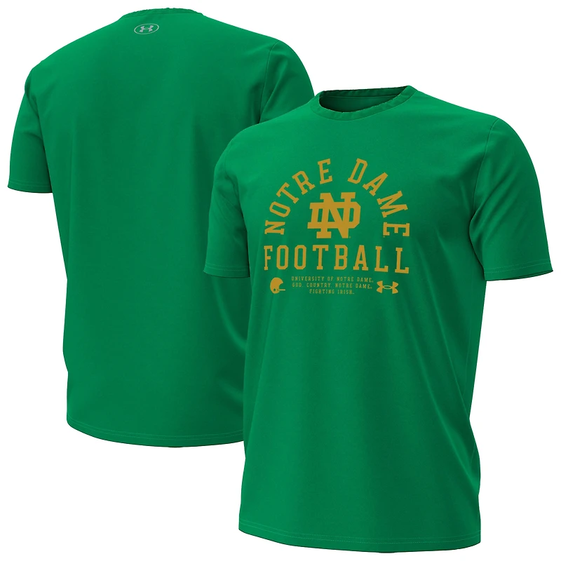 T-shirt de performance Under Armour Kelly Green pour homme, équipe football des Fighting Irish Notre Dame 2025