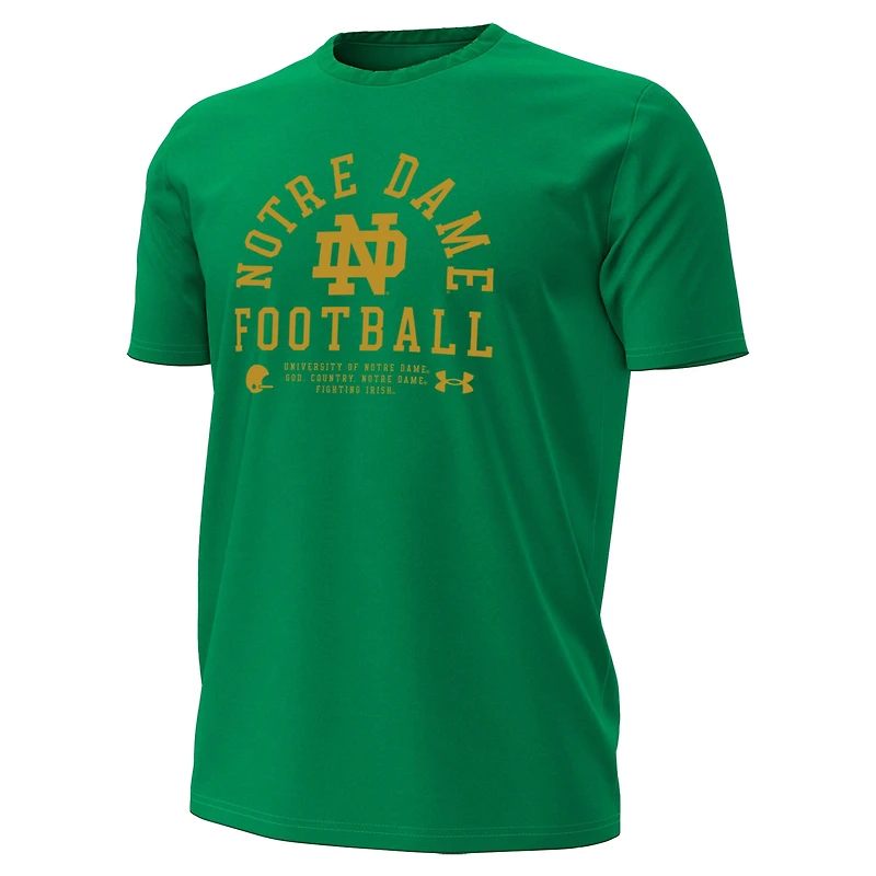 T-shirt de performance Under Armour Kelly Green pour homme, équipe football des Fighting Irish Notre Dame 2025