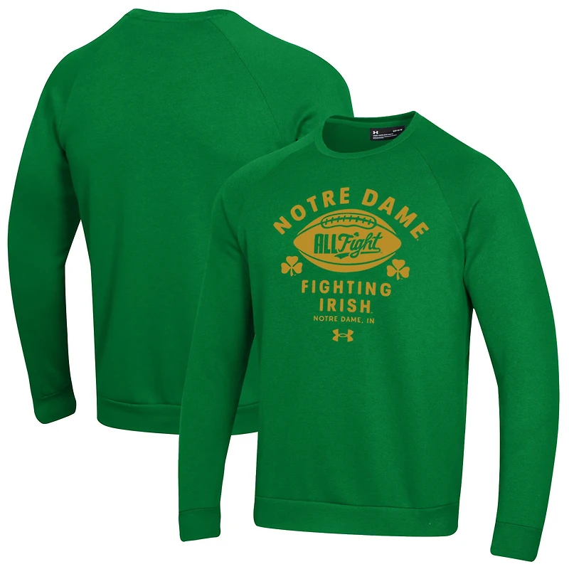 Sweat-shirt en molleton Under Armour Kelly Green pour homme, équipe de football des Fighting Irish Notre Dame