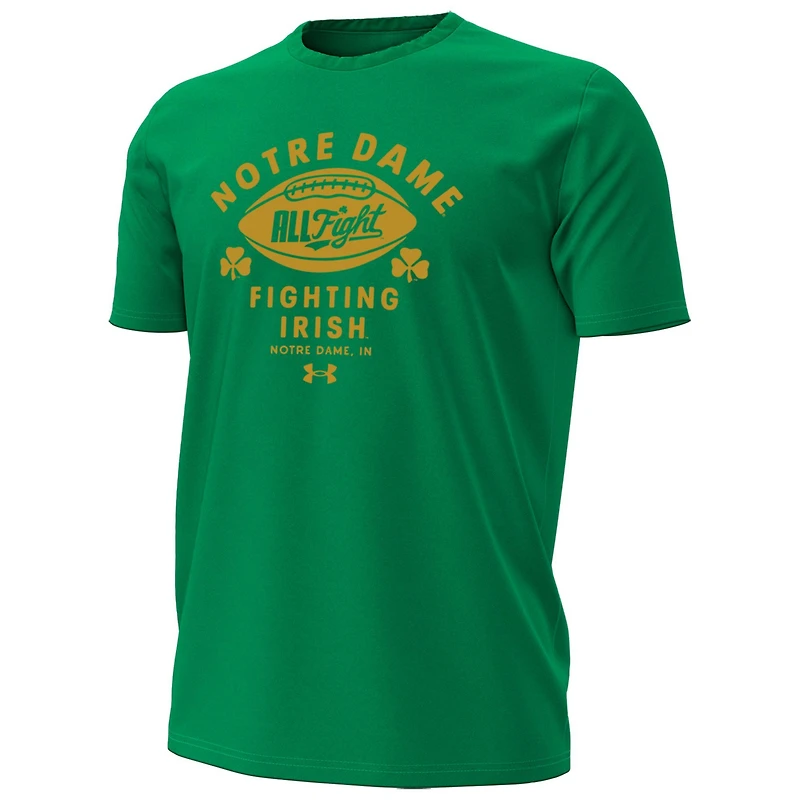 T-shirt de football Under Armour Kelly Green pour homme, motif Fighting Irish Notre Dame