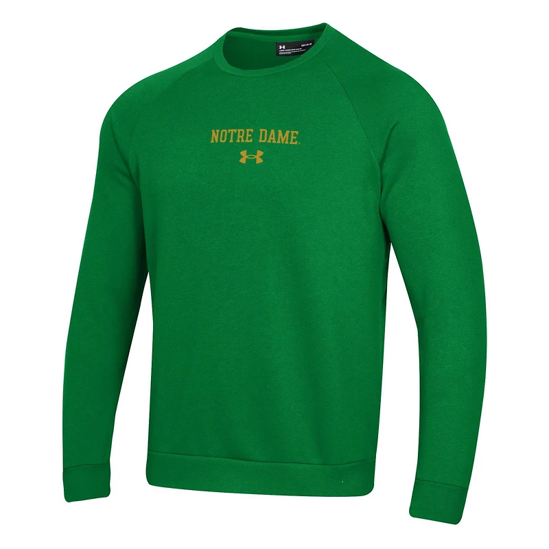 Men's Under Armour Kelly Green Notre Dame Fighting Irish Sideline Rival Fleece Crewneck Sweatshirt
