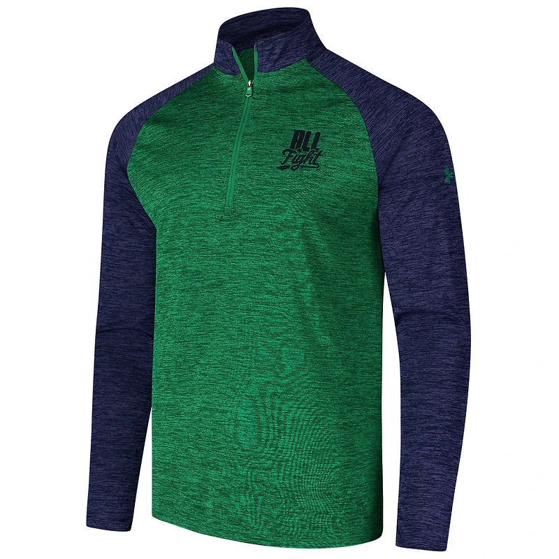Haut zippé quart de tour vert Under Armour Kelly Green Notre Dame Fighting Irish Tech Wear pour homme