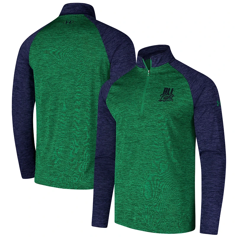 Haut zippé quart de tour vert Under Armour Kelly Green Notre Dame Fighting Irish Tech Wear pour homme