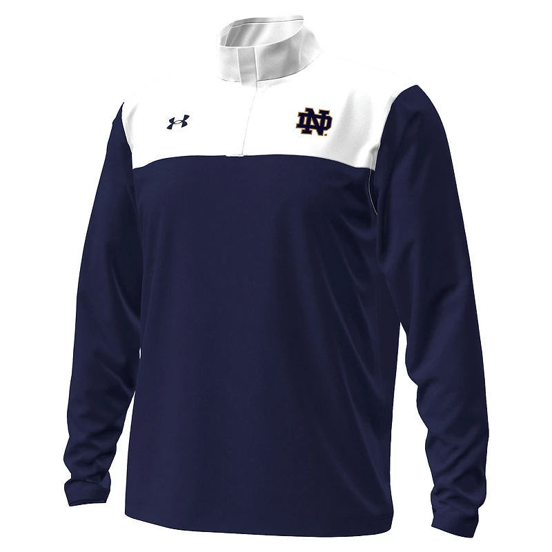 Pull Under Armour bleu marine/blanc pour homme, modèle Fighting Irish Green Blocked, à fermeture éclair quart de tour