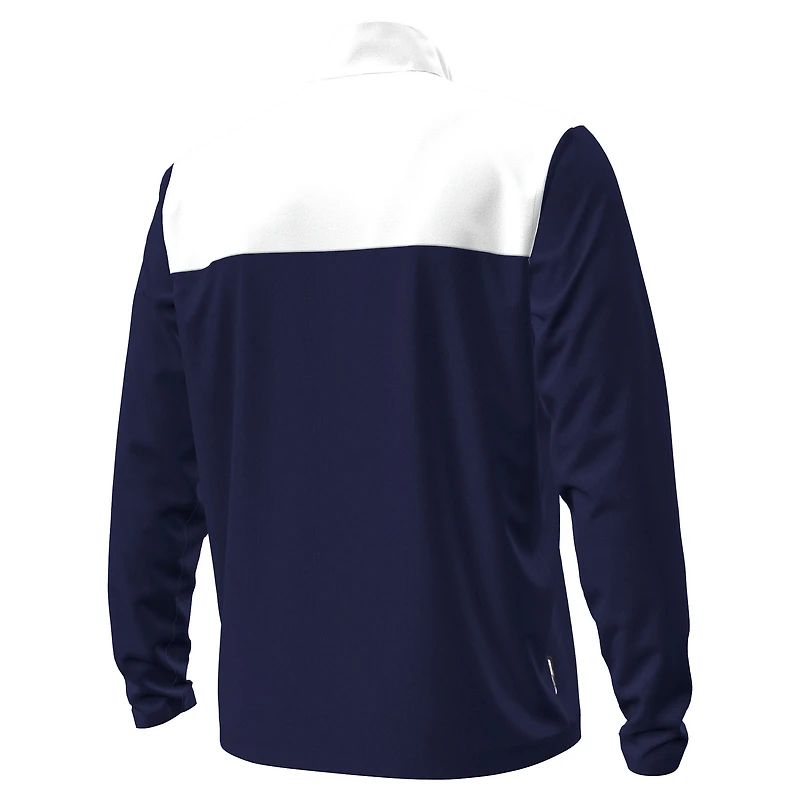 Pull Under Armour bleu marine/blanc pour homme, modèle Fighting Irish Green Blocked, à fermeture éclair quart de tour